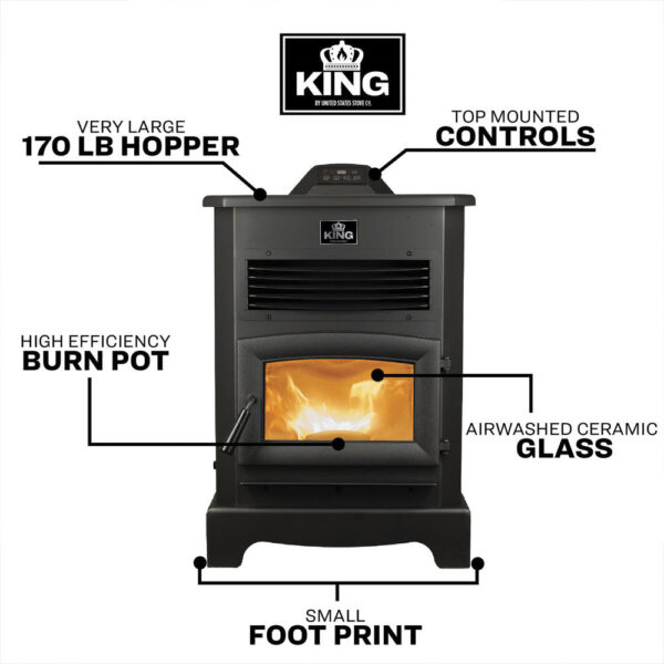 King Wi-Fi Pellet Stove with 170 lb. Hopper (2,200 sq.ft.) - Image 3